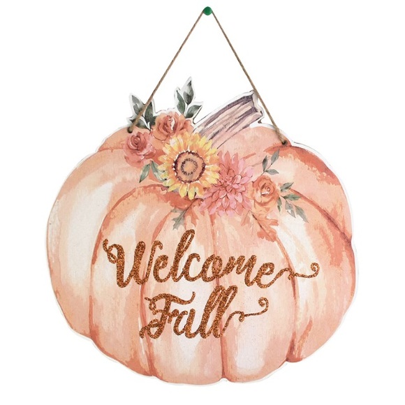 NWT- Beautiful Watercolor Glittered WELCOME FALL Floral Pumpkin Decor Sign 🌻 - Picture 12 of 12